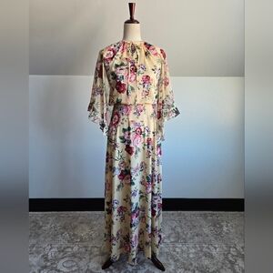 Vintage 70s Whimsical Floral Dress with Cape